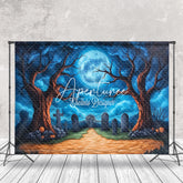 Aperturee - Aperturee Cemetery Moon Night Trees Cloud Halloween Backdrop